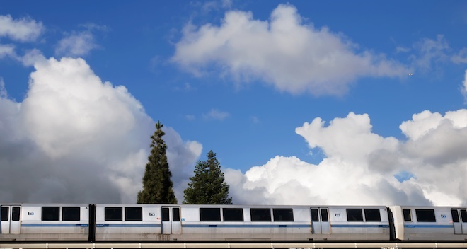 BART train and clouds