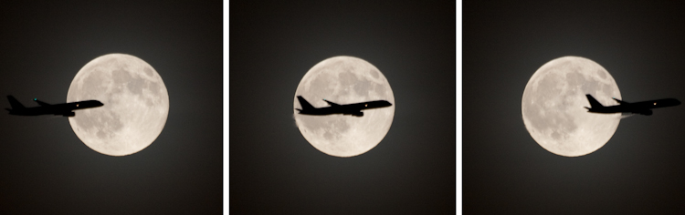 Aircraft on Full Moon in Seattle
